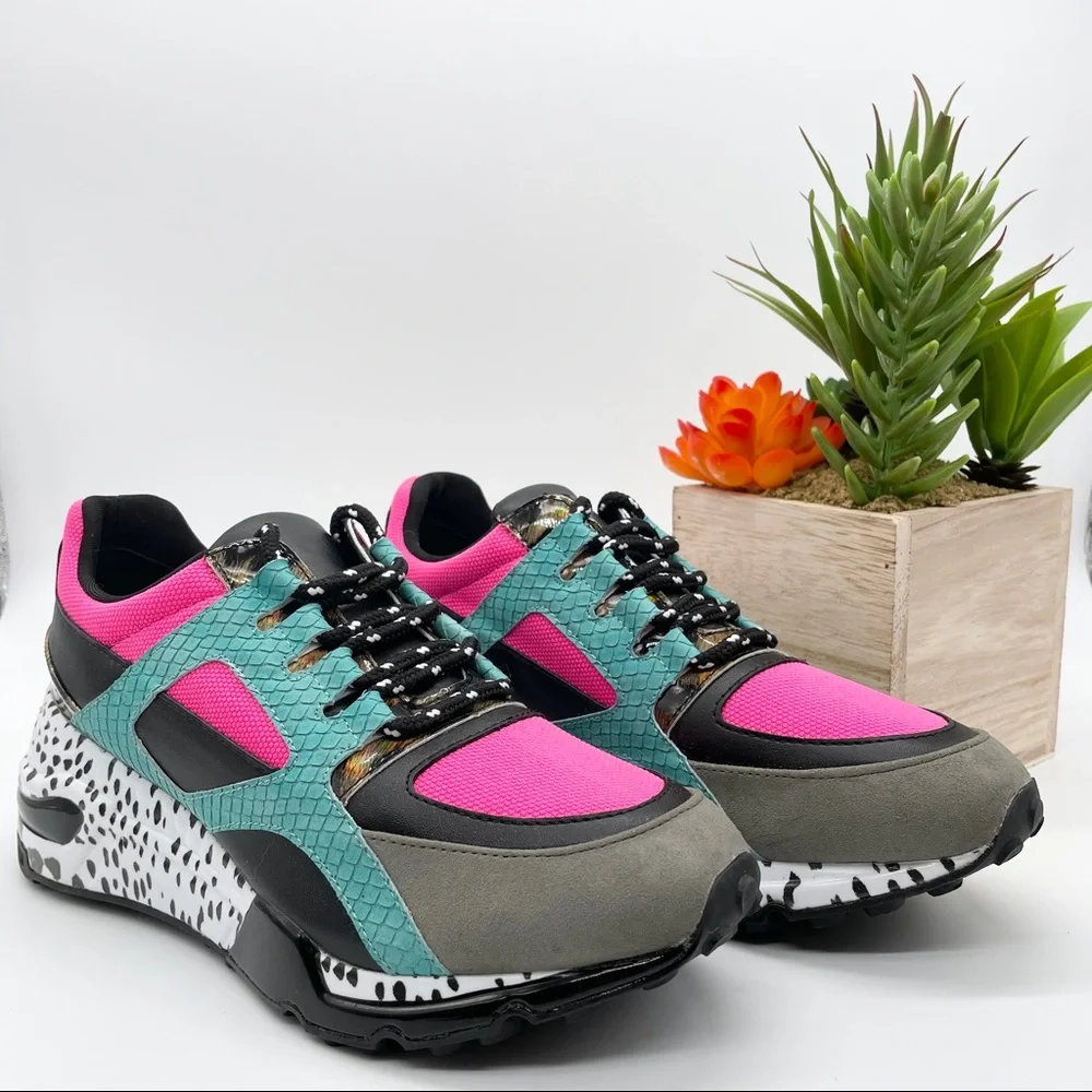Steve Maddens Cliff Bright Multicolored Pink Blue Gray Sneakers - Picture 1 of 9